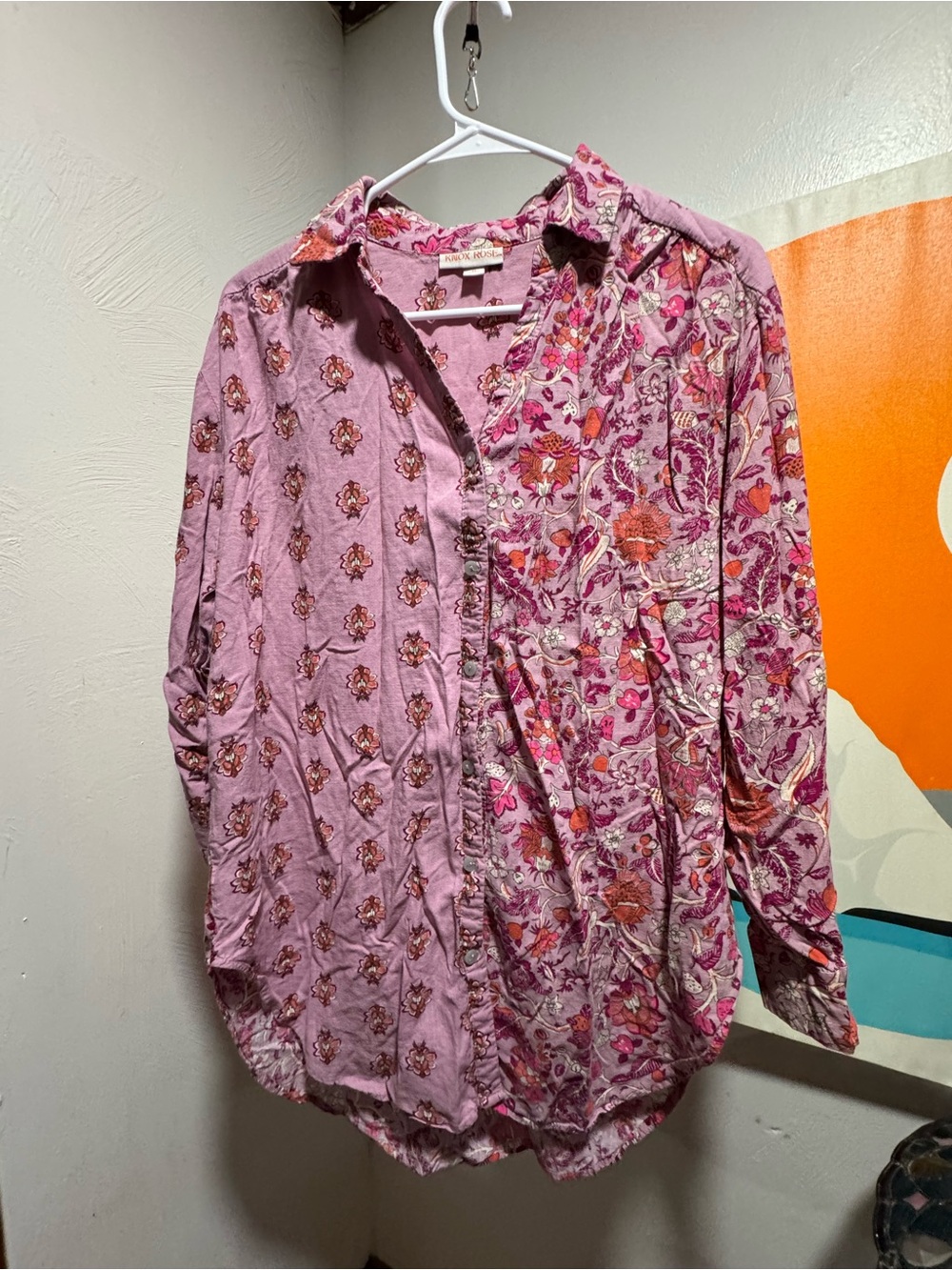 Knox Rose Lavender Pink Floral Patchwork Button-Down Shirt